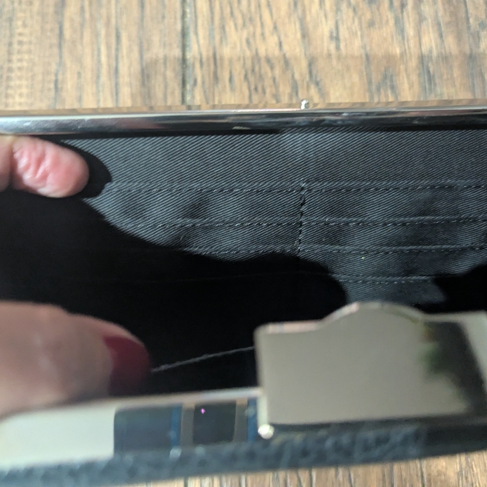 Nordstrom Black Leather Snap Clutch Silver Accents Classic Elegant NWOT Unmarked - Picture 4 of 8